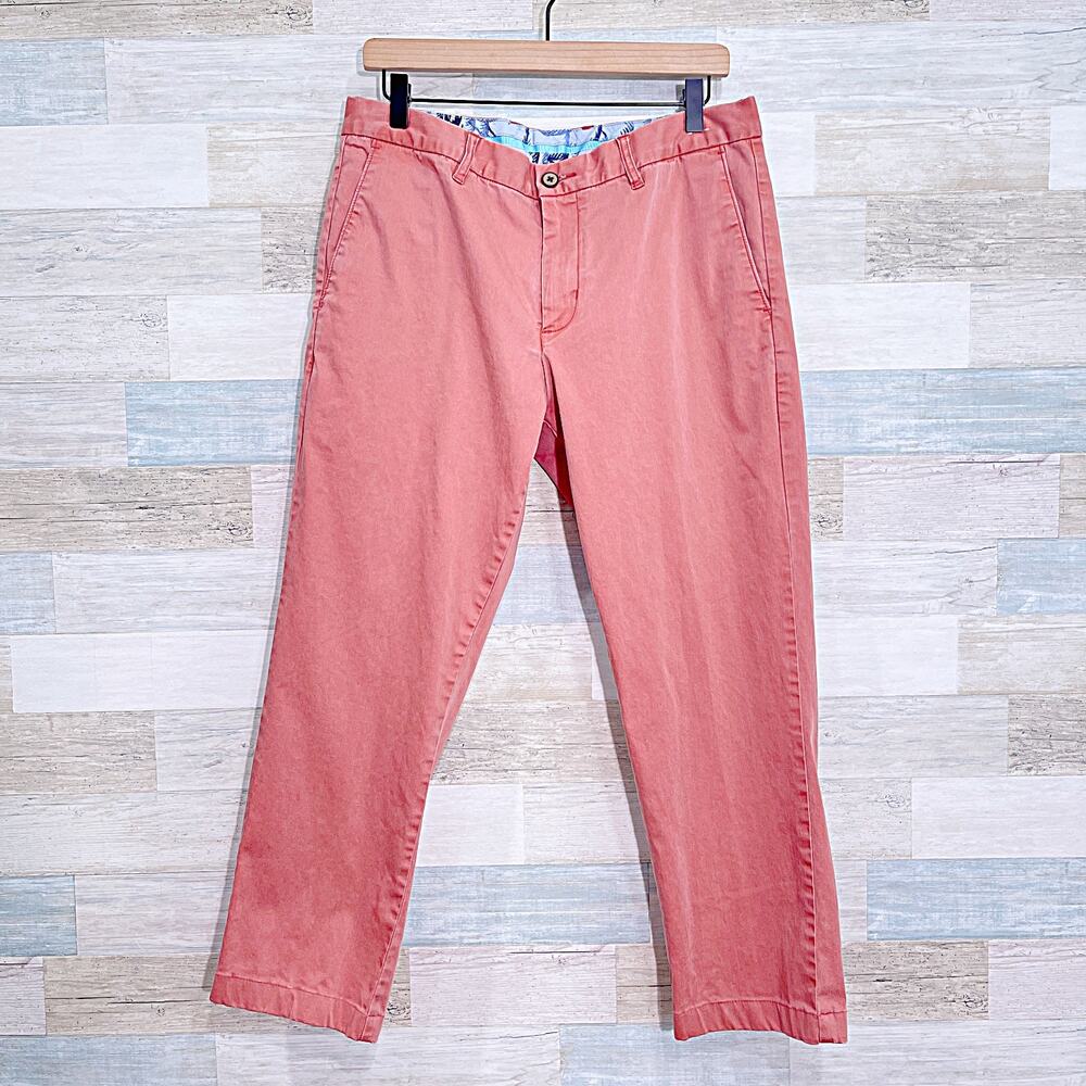 Tommy Bahama Boracay Flat Front Chino Pants Red Cotton Tencel Mens 34x26